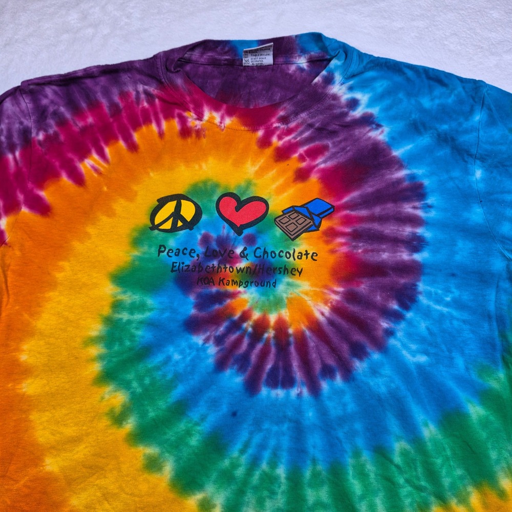 Artforms Tie Dye T Shirt Mens Large Rainbow Excellent Peace Love‎ Chocolate KOA